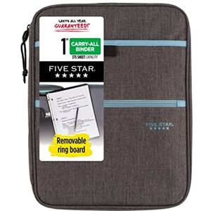 Five Star Zipper Binder, 1 Inch 3-Ring Binder, Carry-All with Internal Pockets and Dividers, 375 Total Sheet Capacity, Heathered Gray/Mint (29092BH0) Five Star Zipper Binder, 1 Inch 3-Ring Binder, Carry-All with Internal Pockets and Dividers, 375 Total Sheet Capacity, Heathered Gray/Mint (29092BH0)