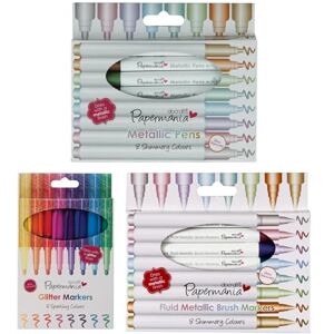 Papermania Docrafts Papermaina Marker Bundle, 1 Pack Of 8 Metallic Bullet Tip Pens, 1 Pack Metallic Brush Tip Pens, 1 Pack Of 8 Bullet Tip Glitter Marker Pens For Doodling, Borders, Patterns, Craft Projects Papermania Docrafts Papermaina Marker Bundle, 1 Pack Of 8 Metallic Bullet Tip Pens, 1 Pack Metallic Brush Tip Pens, 1 Pack Of 8 Bullet Tip Glitter Marker Pens For Doodling, Borders, Patterns, Craft Projects