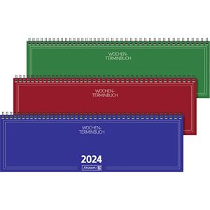 BRUNNEN Weekly calendar model 774 2024, Desk Planner, 2 pages = 1 week, sheet size 32.6 x 10.2 cm, blue, red, green BRUNNEN Weekly calendar model 774 2024, Desk Planner, 2 pages = 1 week, sheet size 32.6 x 10.2 cm, blue, red, green