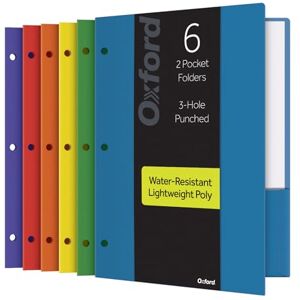 Tops Oxford 2 Pocket Folders, Sturdy Plastic Portfolio, 3 Hole Punch, Letter Size, Asstd. Colors (Blue, Green, Yellow, Orange, Red, Purple), 6 Pack (14187) Tops Oxford 2 Pocket Folders, Sturdy Plastic Portfolio, 3 Hole Punch, Letter Size, Asstd. Colors (Blue, Green, Yellow, Orange, Red, Purple), 6 Pack (14187)