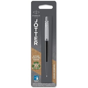 PARKER Jotter Ballpoint Pen Bond Street Black with Chrome Trim Medium Point Blue Ink PARKER Jotter Ballpoint Pen Bond Street Black with Chrome Trim Medium Point Blue Ink