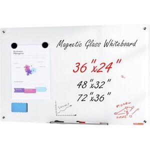 VEVOR Magnetic Glass Whiteboard, Dry Erase Board 36"x24", Wall-Mounted Large White Glassboard Frameless, with Marker Tray, an Eraser and 2 Markers, White VEVOR Magnetic Glass Whiteboard, Dry Erase Board 36"x24", Wall-Mounted Large White Glassboard Frameless, with Marker Tray, an Eraser and 2 Markers, White