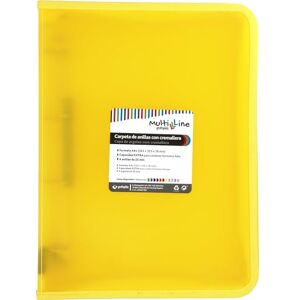 Grafoplás Ring Binder with Zip A4+, Yellow, Multiline, 4 Mixed Rings 25 mm, Vertical Ruled Polypropylene Cover, Extra Capacity for Sheets of Paper, Folio Format Grafoplás Ring Binder with Zip A4+, Yellow, Multiline, 4 Mixed Rings 25 mm, Vertical Ruled Polypropylene Cover, Extra Capacity for Sheets of Paper, Folio Format