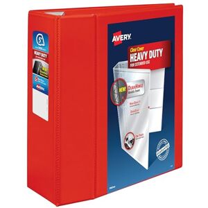 Avery Heavy-Duty View 3 Ring Binder, 5 Inch EZD Rings, Great for Portfolios, Office, School Notebooks, and More, 1 Red Binder (79327) Avery Heavy-Duty View 3 Ring Binder, 5 Inch EZD Rings, Great for Portfolios, Office, School Notebooks, and More, 1 Red Binder (79327)