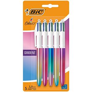 BIC 4 Colours Gradient Retractable Ballpoint Pens – Medium 1.0mm – Tri-Colour Gradient Barrel Designs – All-in-One Multi-Coloured Ink – Pack of 5 BIC 4 Colours Gradient Retractable Ballpoint Pens – Medium 1.0mm – Tri-Colour Gradient Barrel Designs – All-in-One Multi-Coloured Ink – Pack of 5