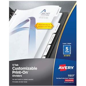 Avery Print-On Dividers, White, 5 Tabs, 25 Sets (11517) Avery Print-On Dividers, White, 5 Tabs, 25 Sets (11517)
