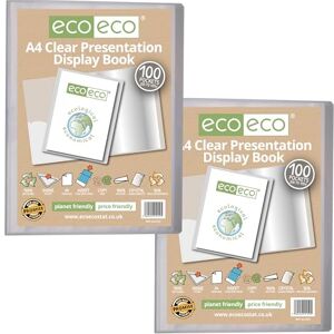 eco-eco A4 Size 50% Recycled 100 Pocket Clear Presentation Display Book, Storage Case Portfolio Art Folder with Plastic Sleeves with Clear Display Box, Pack of 2, eco152x2 eco-eco A4 Size 50% Recycled 100 Pocket Clear Presentation Display Book, Storage Case Portfolio Art Folder with Plastic Sleeves with Clear Display Box, Pack of 2, eco152x2