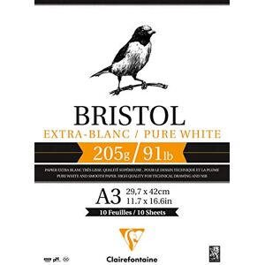 Clairefontaine Ref 96172C Bristol Extra White Paper Pad (20 Sheets) A3 (420 x 297mm) Size, 205gsm Paper Suitable for Pencil, Technical Pen, Indian Ink, Felt Nibs Clairefontaine Ref 96172C Bristol Extra White Paper Pad (20 Sheets) A3 (420 x 297mm) Size, 205gsm Paper Suitable for Pencil, Technical Pen, Indian Ink, Felt Nibs