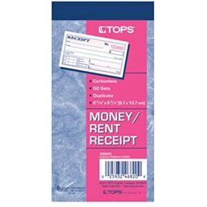 Tops Money Receipt Book, 2-Part, Carbonless, 2 5/8 x 5 3/8 Inches, 50 Sheets, White and Canary, (46820) Tops Money Receipt Book, 2-Part, Carbonless, 2 5/8 x 5 3/8 Inches, 50 Sheets, White and Canary, (46820)