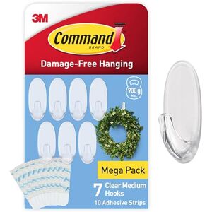 Command Clear Medium Hooks with Clear Strips, Multi Pack of 7 Hooks + 10 Adhesive Strips Indoor Use Suitable for Hanging Items up to 900 g Damage Free Hanging Command Clear Medium Hooks with Clear Strips, Multi Pack of 7 Hooks + 10 Adhesive Strips Indoor Use Suitable for Hanging Items up to 900 g Damage Free Hanging