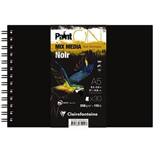 Clairefontaine 975942C PaintON Multi-technique Spiral Notebook 30 Sheets Multi-technique Drawing Paper with Slightly Rough Grain Black A5 14.8 x 21 cm 250g Clairefontaine 975942C PaintON Multi-technique Spiral Notebook 30 Sheets Multi-technique Drawing Paper with Slightly Rough Grain Black A5 14.8 x 21 cm 250g