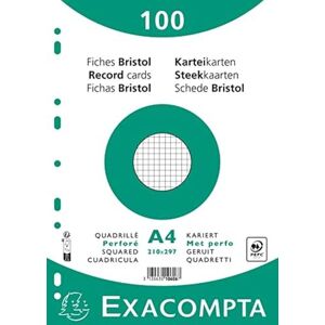 Exacompta Ref 10606E Bristol Squared & Punched White Record Cards (Pack of 100) A4 in Size, 205gsm Card, Compatible with Printers Suitable for Exam Revision & Notes White Exacompta Ref 10606E Bristol Squared & Punched White Record Cards (Pack of 100) A4 in Size, 205gsm Card, Compatible with Printers Suitable for Exam Revision & Notes White