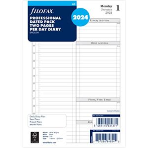 Filofax A5 day to view English diary 2024, White Filofax A5 day to view English diary 2024, White