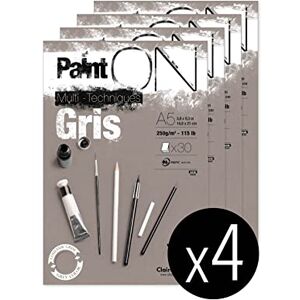 Clairefontaine 975808C A glued pad of Paint'On drawing paper 30 sheets 14.8x21 cm 250g, Gray Pack of 4 pads Clairefontaine 975808C A glued pad of Paint'On drawing paper 30 sheets 14.8x21 cm 250g, Gray Pack of 4 pads