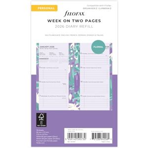 Filofax Personal Illustrated Floral Week on 2 Pages 5language 2026 diary Pack 26-6341 Filofax Personal Illustrated Floral Week on 2 Pages 5language 2026 diary Pack 26-6341