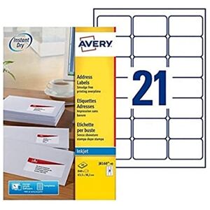 Avery Pack of 840 Self-Adhesive Address Labels, Customizable and Printable, Format 63, 5 x 38, 1 mm, Inkjet Printing, (J8160-40) Avery Pack of 840 Self-Adhesive Address Labels, Customizable and Printable, Format 63, 5 x 38, 1 mm, Inkjet Printing, (J8160-40)