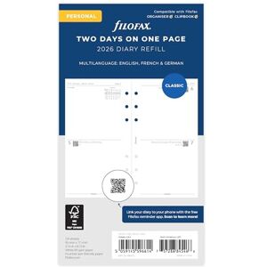 Filofax Personal Two Days Per Page 3 Language 2026 Diary Planner Refill 26-68423 Filofax Personal Two Days Per Page 3 Language 2026 Diary Planner Refill 26-68423