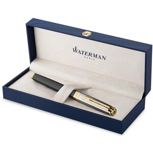 Waterman Exception Fountain Pen Metal & Black Lacquer with Gold trim & Chiselled cap 18K Gold Fine Nib Blue Ink Gift Box Waterman Exception Fountain Pen Metal & Black Lacquer with Gold trim & Chiselled cap 18K Gold Fine Nib Blue Ink Gift Box