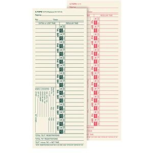 Tops Time Cards, Bi-Weekly, 2-Sided, Numbered Days, 3-1/2" x 9", Manila, Green/Red Print, 500-Count (1275) Tops Time Cards, Bi-Weekly, 2-Sided, Numbered Days, 3-1/2" x 9", Manila, Green/Red Print, 500-Count (1275)