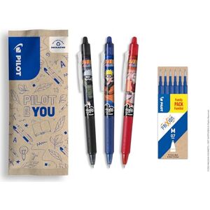 PILOT x NARUTO – 3 pcs FriXion Ball Clicker, Black, Blue, Red + 1 Set of 6 Blue Refills – Erasable Ballpoint Pen – Naruto Shipudden Limited Edition – Retractable Roller Pens – Medium Point PILOT x NARUTO – 3 pcs FriXion Ball Clicker, Black, Blue, Red + 1 Set of 6 Blue Refills – Erasable Ballpoint Pen – Naruto Shipudden Limited Edition – Retractable Roller Pens – Medium Point