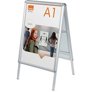 Nobo A1 A-Board Sign Holder With Snap Frame, Free-Standing, Double-Sided, Aluminium Trim, Anti-Glare Protective Cover, Premium Plus, Silver, 1902206 Nobo A1 A-Board Sign Holder With Snap Frame, Free-Standing, Double-Sided, Aluminium Trim, Anti-Glare Protective Cover, Premium Plus, Silver, 1902206