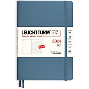 LEUCHTTURM1917 367786 Weekly Calendar & Notebook Softcover Medium (A5) 2024, 12 Months, Stone Blue, English LEUCHTTURM1917 367786 Weekly Calendar & Notebook Softcover Medium (A5) 2024, 12 Months, Stone Blue, English