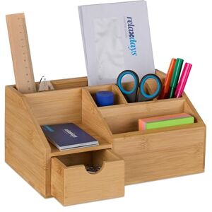 Relaxdays Desk Organiser, Drawer & Pen Holder, 6 Compartments, HxWxD: 11 x 24.5 x 15 cm, Office Storage, Bamboo, Natural Relaxdays Desk Organiser, Drawer & Pen Holder, 6 Compartments, HxWxD: 11 x 24.5 x 15 cm, Office Storage, Bamboo, Natural