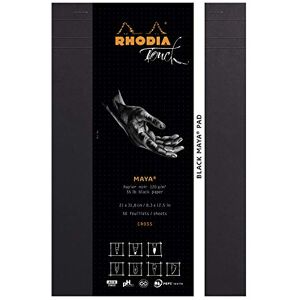 Rhodia TOUCH 116113C Block Black Maya Pad A4+ New Ruler Cross 50 Sheets Clairefontaine Maya Black Paper 120 g/m for Calligraphy and Precise Drawing with Pencil, Liner, Pen Rhodia TOUCH 116113C Block Black Maya Pad A4+ New Ruler Cross 50 Sheets Clairefontaine Maya Black Paper 120 g/m for Calligraphy and Precise Drawing with Pencil, Liner, Pen