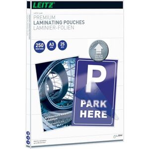 Leitz 74910000 Laminating Pouches Made of 250 Micron Thick Material (Transparent, Glossy, A3 and UDT) Pack of 25 Leitz 74910000 Laminating Pouches Made of 250 Micron Thick Material (Transparent, Glossy, A3 and UDT) Pack of 25