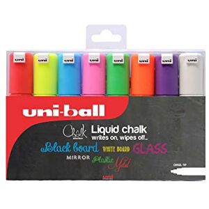 uni-ball PWE-8K Liquid Chalk Pens. Multi-Purpose Wipeable Coloured Markers for Blackboards, Chalkboards, Whiteboards, Glass, Mirrors, Plastic, Windows, Metal. Safe for Kids. Chisel Tip 8mm. 8 Pack uni-ball PWE-8K Liquid Chalk Pens. Multi-Purpose Wipeable Coloured Markers for Blackboards, Chalkboards, Whiteboards, Glass, Mirrors, Plastic, Windows, Metal. Safe for Kids. Chisel Tip 8mm. 8 Pack
