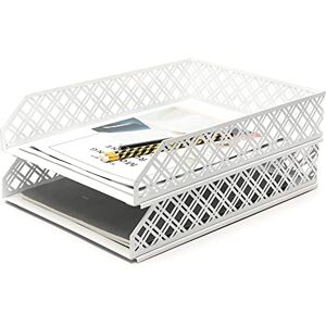 EXERZ Letter Trays 2pcs Stackable Paper Sorter/Desk Organiser/File Tray for Desk Wire Mesh Metal File Rack Office, School, Home Study (White) EXERZ Letter Trays 2pcs Stackable Paper Sorter/Desk Organiser/File Tray for Desk Wire Mesh Metal File Rack Office, School, Home Study (White)