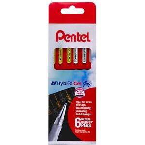 Pentel Hybrid Grip Gel Pen in Wallet of 6 Pieces Gold, Silver, White, K118/6W12 Pentel Hybrid Grip Gel Pen in Wallet of 6 Pieces Gold, Silver, White, K118/6W12