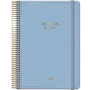 DOHE 2026 Diary Day Page, A5 Size (14 x 20 cm), Gold Spiral Closure and Elastic Rubber, Engraved in Gold, 12 Months January to December, Annual Planner in Spanish Velvet Blue DOHE 2026 Diary Day Page, A5 Size (14 x 20 cm), Gold Spiral Closure and Elastic Rubber, Engraved in Gold, 12 Months January to December, Annual Planner in Spanish Velvet Blue
