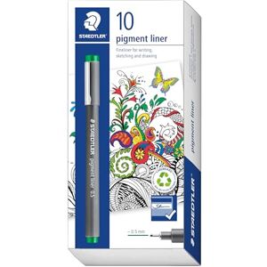 STAEDTLER 308 05-5 Pigment Liner Fineliner Pen for Writing & Technical Drawing Green, 0.5mm (Box of 10) STAEDTLER 308 05-5 Pigment Liner Fineliner Pen for Writing & Technical Drawing Green, 0.5mm (Box of 10)