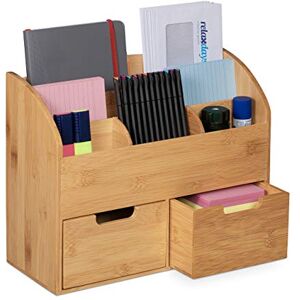 Relaxdays Desk Organiser, 6 Compartments and 2 Drawers, H x W x D: 26 x 33 x 13.5 cm, Bamboo, Natural Relaxdays Desk Organiser, 6 Compartments and 2 Drawers, H x W x D: 26 x 33 x 13.5 cm, Bamboo, Natural