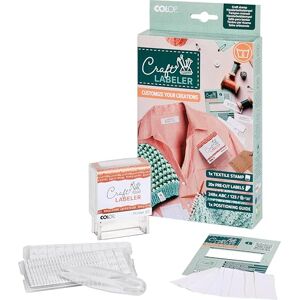 COLOP Craft Labeler Set, Textile Stamps with 20 Sew-in Labels, 2 Type Sets, 1 Tweezers, 1 Positioning Aid, Colour Machine Washable up to 90 °C COLOP Craft Labeler Set, Textile Stamps with 20 Sew-in Labels, 2 Type Sets, 1 Tweezers, 1 Positioning Aid, Colour Machine Washable up to 90 °C