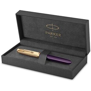 PARKER 51 Fountain Pen Deluxe Plum Barrel with Gold Trim Fine 18k Gold Nib with Black Ink Cartridge Gift Box PARKER 51 Fountain Pen Deluxe Plum Barrel with Gold Trim Fine 18k Gold Nib with Black Ink Cartridge Gift Box