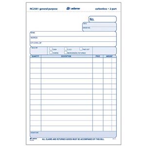 Adams General Purpose Unit Sets, 5.67 x 8.5 Inches, 2-Part, Carbonless, White/Canary, 100 Sets per Pack (NC2581) Adams General Purpose Unit Sets, 5.67 x 8.5 Inches, 2-Part, Carbonless, White/Canary, 100 Sets per Pack (NC2581)
