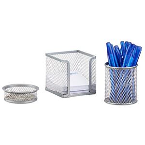 Relaxdays 3-Piece Metal Stationery Desk Organizer, Mesh, Note Box, Pen Holder and Paperclip Tray, Silver Relaxdays 3-Piece Metal Stationery Desk Organizer, Mesh, Note Box, Pen Holder and Paperclip Tray, Silver