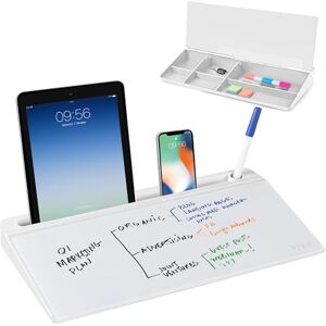 VIVO Glass 16 x 7 inch Dry Erase Board with Storage, Desktop Whiteboard Organizer with Hidden Compartments and Device Slot, DESK-WB16A VIVO Glass 16 x 7 inch Dry Erase Board with Storage, Desktop Whiteboard Organizer with Hidden Compartments and Device Slot, DESK-WB16A