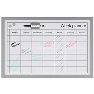 Bi-Office Weekly Planner with pen, Magnetic Surface, Grey Lined MDF Frame, 60 x 40 cm Bi-Office Weekly Planner with pen, Magnetic Surface, Grey Lined MDF Frame, 60 x 40 cm