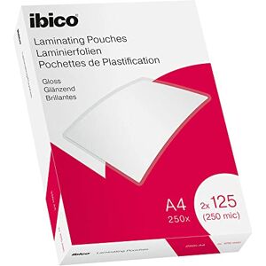 Ibico A4 Laminating Pouches, 250 Micron (2x125), High Document Protection & Durability, Pack of 250, Gloss Finish, Crystal Clear, 628605 Ibico A4 Laminating Pouches, 250 Micron (2x125), High Document Protection & Durability, Pack of 250, Gloss Finish, Crystal Clear, 628605