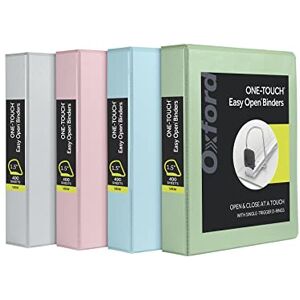 Oxford 3 Ring Binders, 1.5 Inch ONE-Touch Easy Open D Rings, 3-Sided View Binder Covers, Xtralife Hinge, Non-Stick, PVC-Free, Natural Pastels, 375-Sheet Capacity, 4 Pack (79918) Oxford 3 Ring Binders, 1.5 Inch ONE-Touch Easy Open D Rings, 3-Sided View Binder Covers, Xtralife Hinge, Non-Stick, PVC-Free, Natural Pastels, 375-Sheet Capacity, 4 Pack (79918)