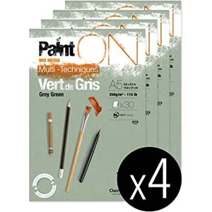 Clairefontaine 975704C A glued pad of Paint'On drawing paper 30 sheets 14.8x21 cm 250g, Verdigris Pack of 4 pads Clairefontaine 975704C A glued pad of Paint'On drawing paper 30 sheets 14.8x21 cm 250g, Verdigris Pack of 4 pads
