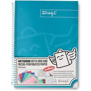 Mr. Wonderful Notebook A4 Turquoise 240 micro-perforated squared pages Extra hard cover Spiral framing Includes stickers Mr. Wonderful Notebook A4 Turquoise 240 micro-perforated squared pages Extra hard cover Spiral framing Includes stickers
