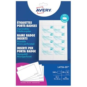 Avery L4726-20 Printable Name Badge Insert Refills (75 x 40 mm Inserts, Pack of 240) White,Package May Vary Avery L4726-20 Printable Name Badge Insert Refills (75 x 40 mm Inserts, Pack of 240) White,Package May Vary