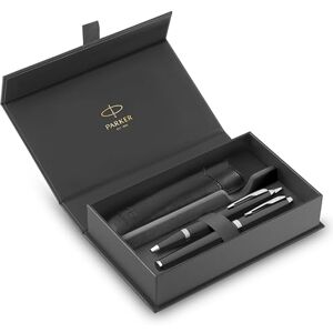 PARKER IM Duo Pen Gift Set Fountain Pen, Ballpoint Pen & Pen Pouch Black Lacquer Finish with Chrome Trims Medium Tip Blue Ink Refills Perfect Graduation Gifts PARKER IM Duo Pen Gift Set Fountain Pen, Ballpoint Pen & Pen Pouch Black Lacquer Finish with Chrome Trims Medium Tip Blue Ink Refills Perfect Graduation Gifts