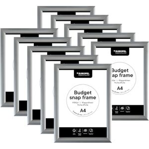 Europel Snap Frame Budget, Pack 10 pieces A4, 25 mm Aluminium Anodised Profile And Anti-Glare Cover Clip Poster Holders for Retail And Advertising Displays Notice Sign Board Frame for Walls Europel Snap Frame Budget, Pack 10 pieces A4, 25 mm Aluminium Anodised Profile And Anti-Glare Cover Clip Poster Holders for Retail And Advertising Displays Notice Sign Board Frame for Walls