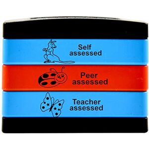 SuperStickers Multi Message 3-in-1 Stamp Stack for teachers: Self Assessed/Peer Assessed/Teacher Assessed in blue and red ink. SuperStickers Multi Message 3-in-1 Stamp Stack for teachers: Self Assessed/Peer Assessed/Teacher Assessed in blue and red ink.