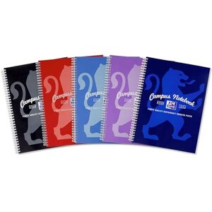 Oxford Campus A4 Notebook, Wirebound, 8 mm Lined with Margin, 140 Page, Pack of 5 Notepads, Bright Colours, Optik Paper+ Oxford Campus A4 Notebook, Wirebound, 8 mm Lined with Margin, 140 Page, Pack of 5 Notepads, Bright Colours, Optik Paper+